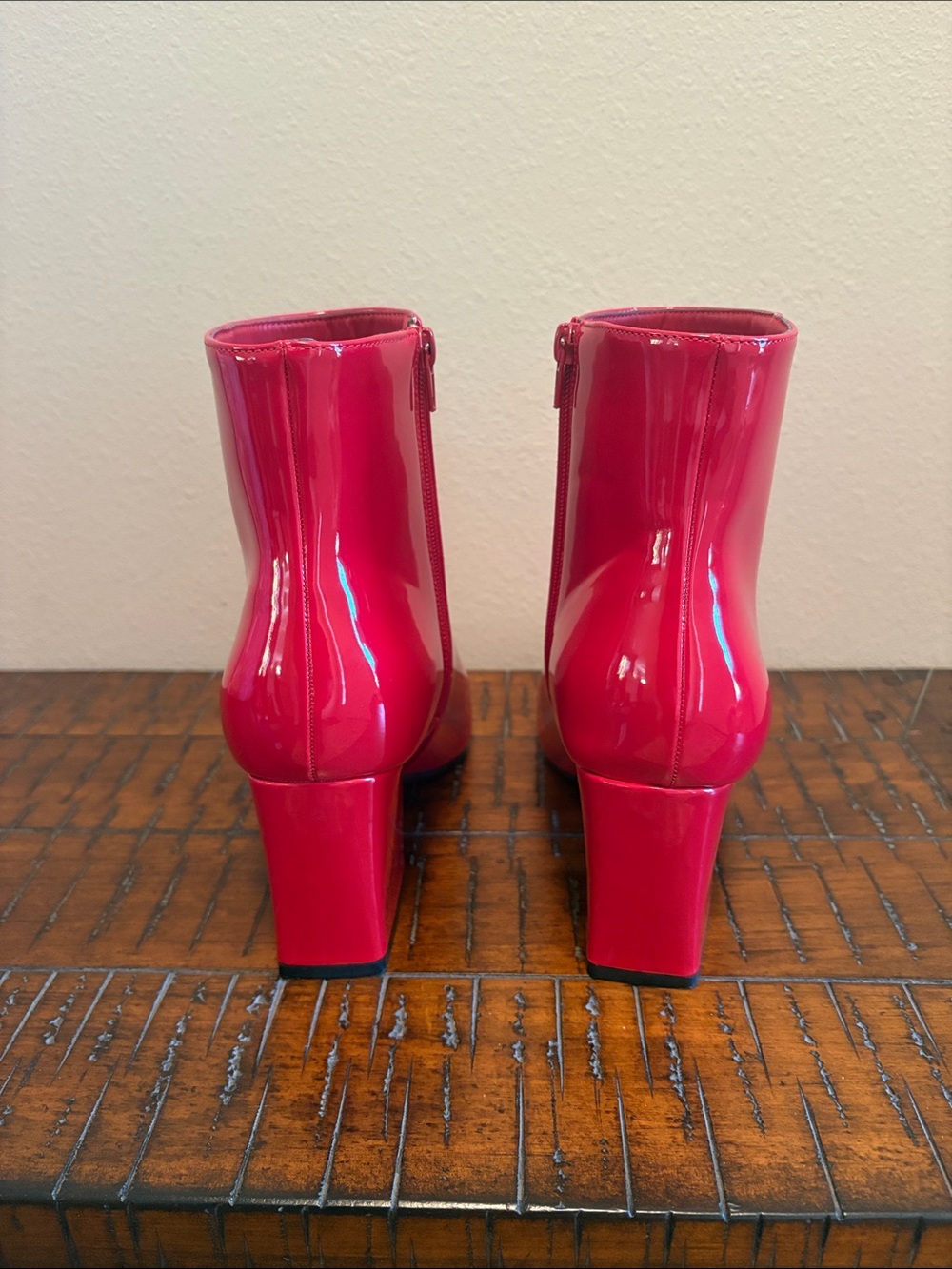 BAMBOO Patent Leather Red Heeled Ankle Boots Size 10 - Picture 4 of 7
